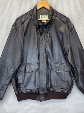 LL Bean Goatskin Leather A2 Bomber Flight Jacket Vtg Military Wool USA Men's XL